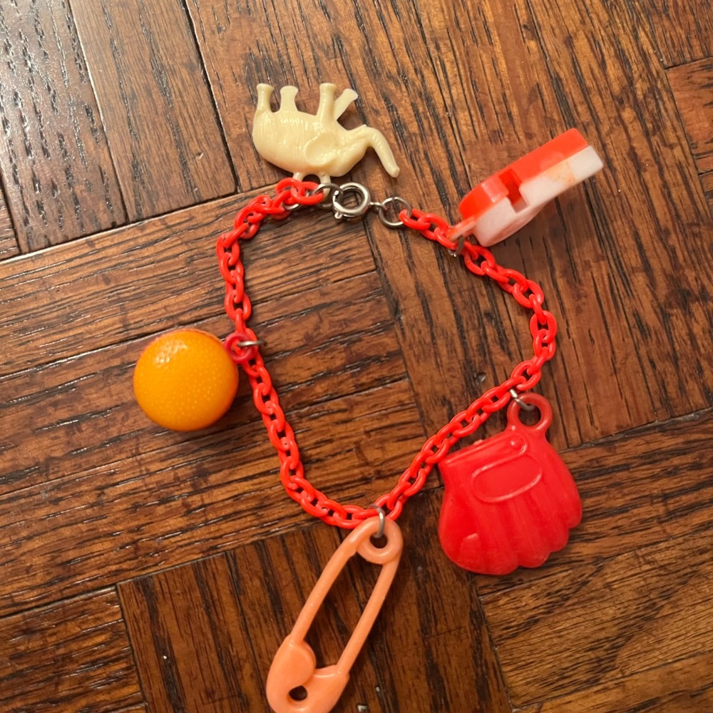vintage 1980s red plastic charm bracelet